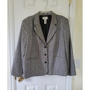 Covington Woman Black White Tweed Blazer Size 20W Plus Size 3 Button Metallic